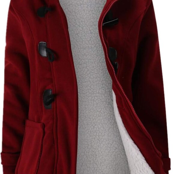 Chic Hooded Fleece Pea Coat with Horn Button - Warm Women's Winter Jacket - Picture 1 of 5